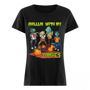 Pumpkin Premium Chillin With My Zombies Halloween Boys Kids Funny Women's Shirt