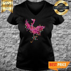 Flamingo Light Santa Color Christmas V-Neck