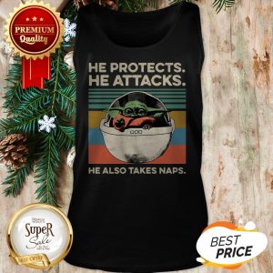 Hot Baby Yoda He Protects He Attacks He Also Takes Naps Vintage Tank Top