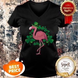 Flamingo St Patricks Day With Leprechaun Hat And Shamrocks V-neck