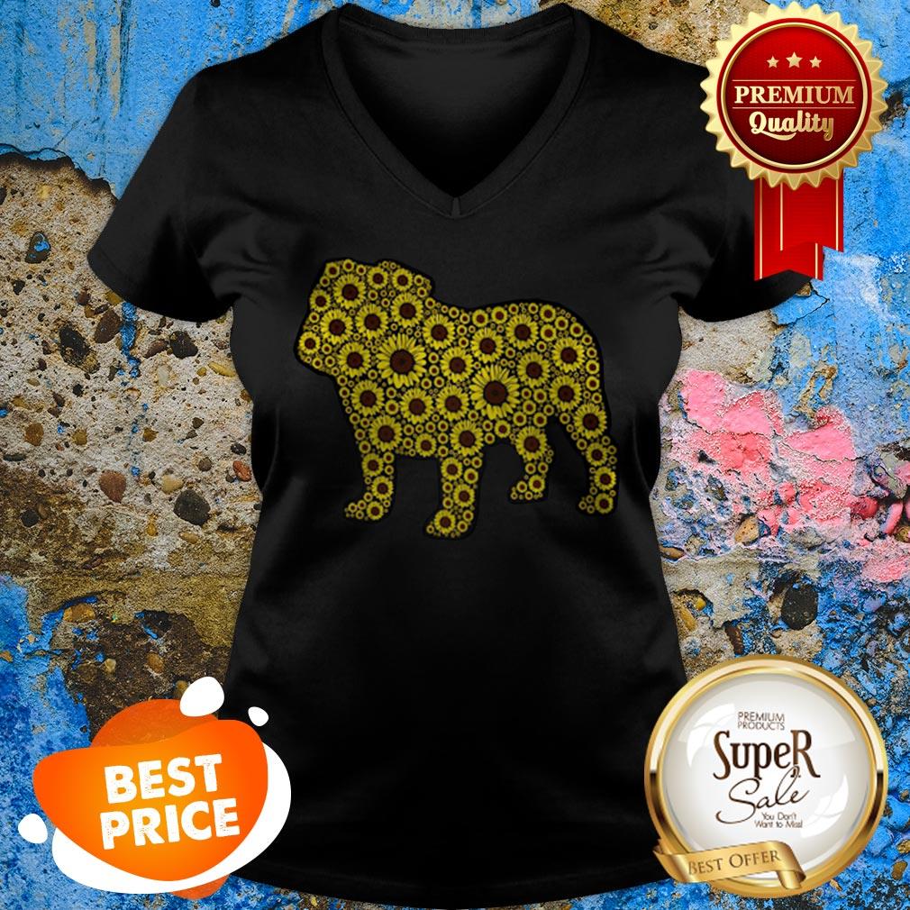 Official Sunflower And Bulldog Lover V-neck Official Sunflower And Bulldog Lover V-neck