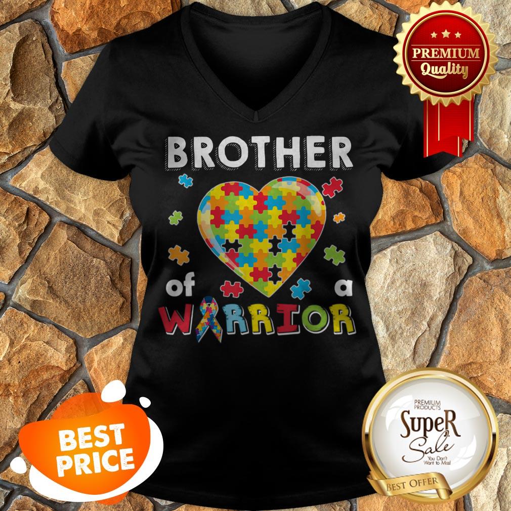 Brother Autism Of The Warrior Heart Puzzle Autism Awareness V-neck Brother Autism Of The Warrior Heart Puzzle Autism Awareness V-neck