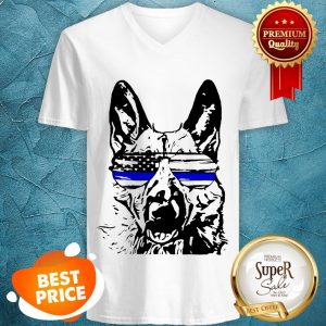 German Shepherd Wear Glasses Police American Flag V-neck