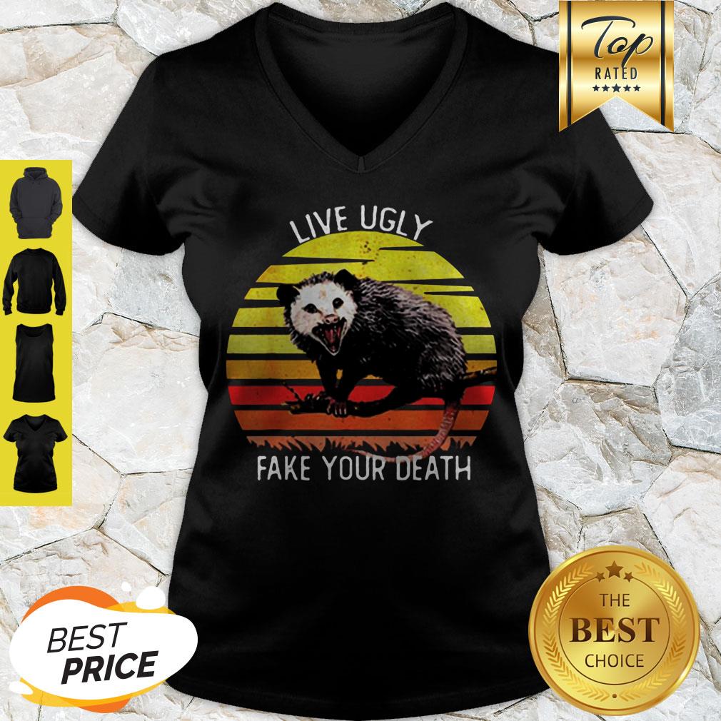 Live Ugly Fake Your Death Opossum Sunset V-neck Live Ugly Fake Your Death Opossum Sunset V-neck