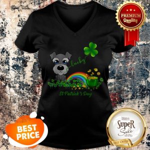 Lucky Saint Schnauzer Dog Shamrock St Patrick Day V-neck