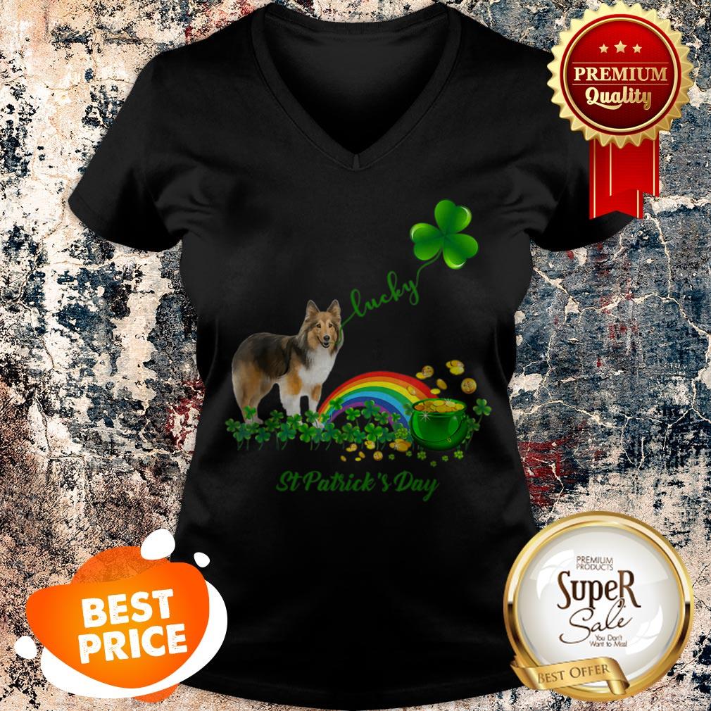 Lucky Saint Sheltie Dog Shamrock St Patrick Day V-neck Lucky Saint Sheltie Dog Shamrock St Patrick Day V-neck