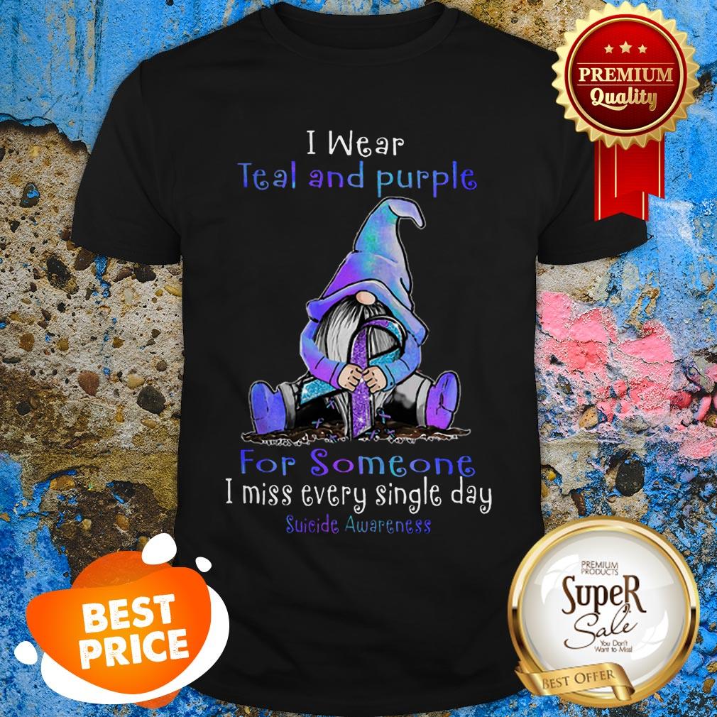 Nice Gnome I Wear Teal And Purple For Someone Suicide Awareness Shirt