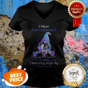Nice Gnome I Wear Teal And Purple For Someone Suicide Awareness V-neck