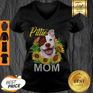 Official Womens Pitbull Pittie Mom Sunflower Mothers Day Gift V-neck