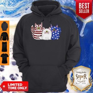 Awesome Three Cat Red White And Blue American Flag Hoodie