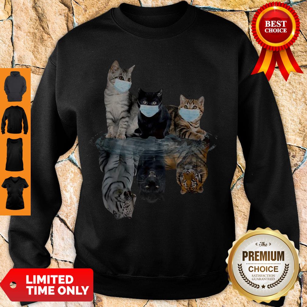 Premium Cats Face Mask Water Reflection Tigers Sweatshirt Premium Cats Face Mask Water Reflection Tigers Sweatshirt