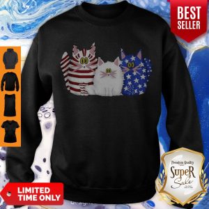 Awesome Three Cat Red White And Blue American Flag Sweatshirt
