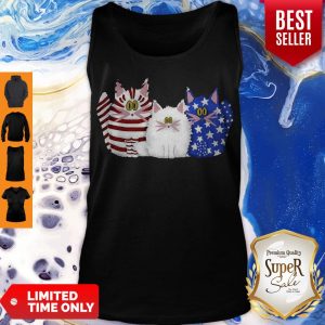 Awesome Three Cat Red White And Blue American Flag Tank Top