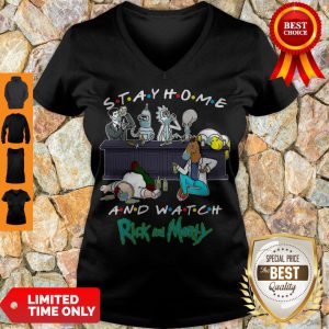 Premium Cartoon Stay Home And Watch Rick And Morty V-neck