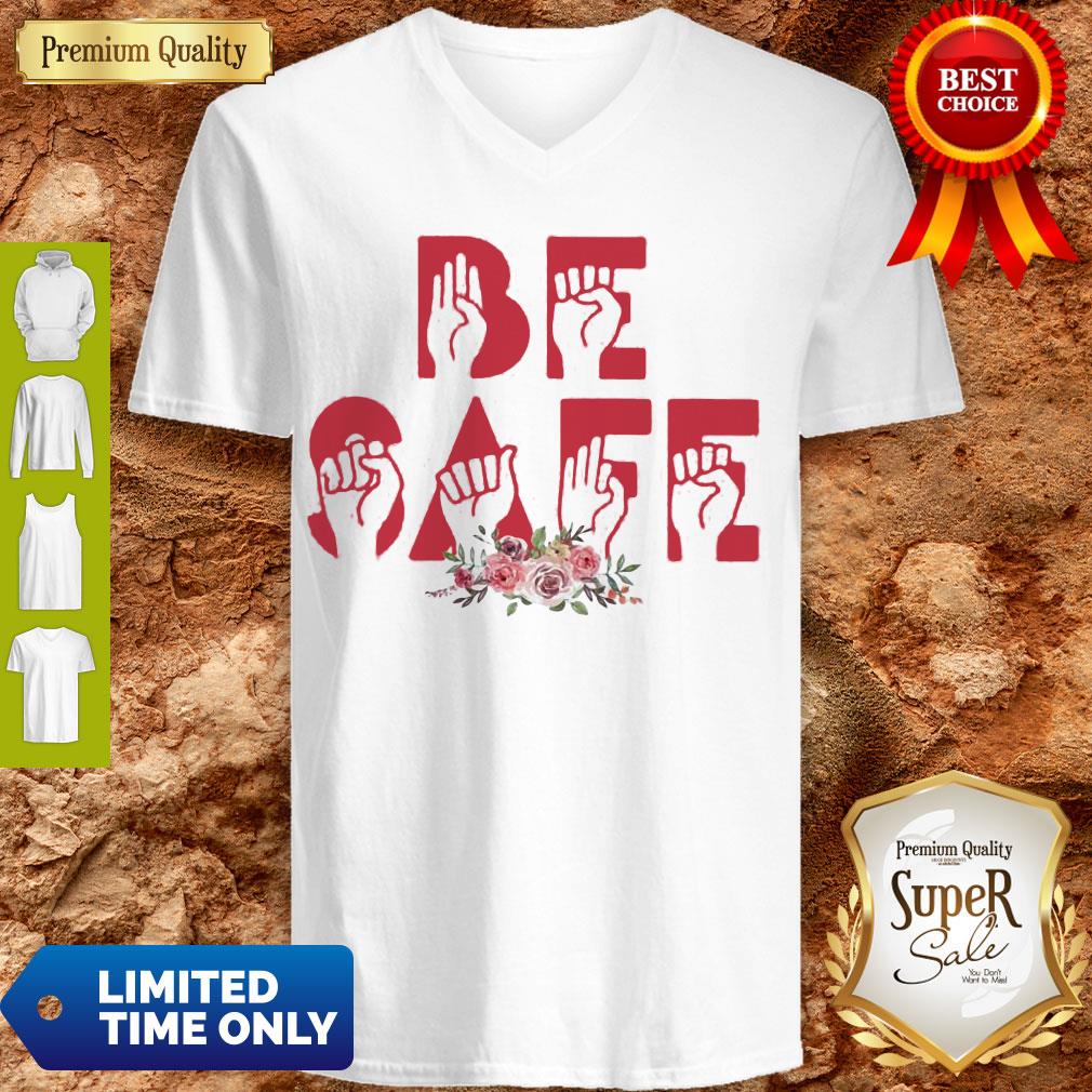 Top Flowers Be Safe Version Sign Language V-neck Top Flowers Be Safe Version Sign Language V-neck