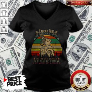 Cancer Girl The Soul Of A Witch The Fire Of A Lioness The Heart Of A Hippie The Mouth Of A Sailor Vintage Retro V-neck