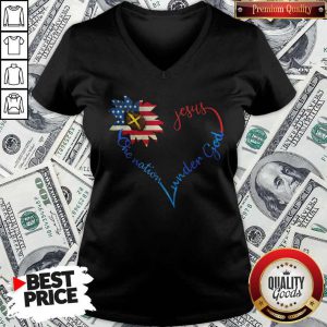 Independence Day Heart Sunflower America One Nation Under God Jesus V-neck