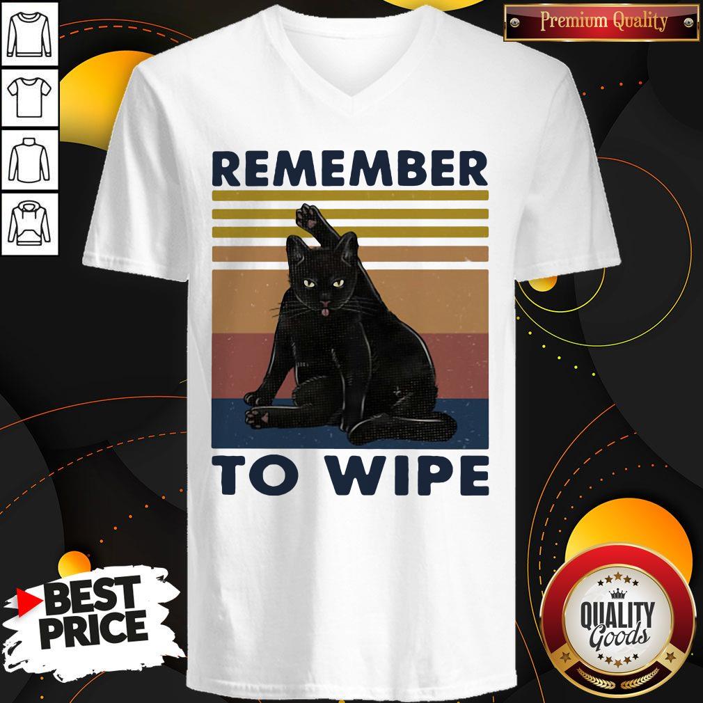 Attractive Black Cat Remember To Wipe Vintage Retro V-neck