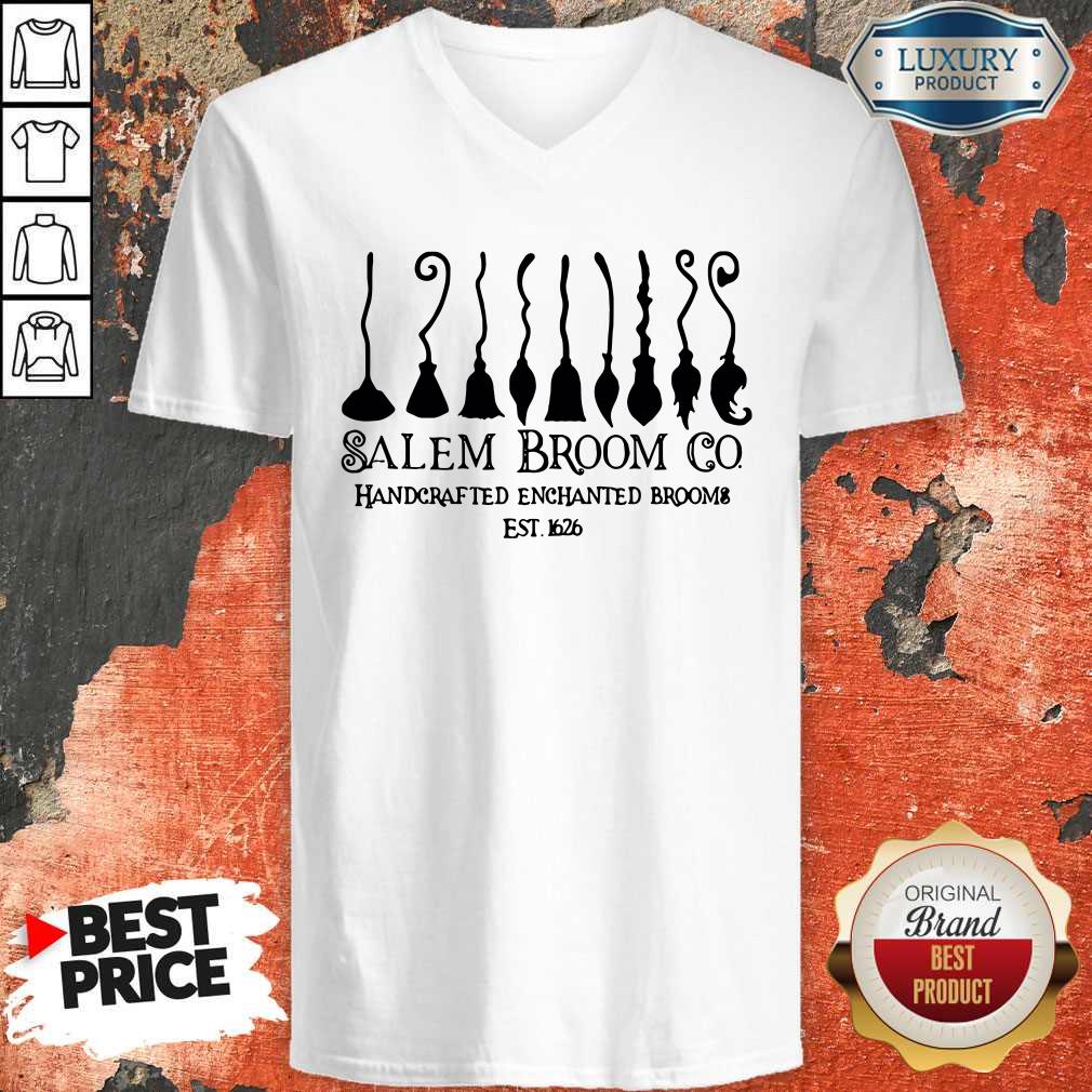 Cool Salem Broom Go Handcrafted Enchanted Brooms Est 1626 Halloween V-neck