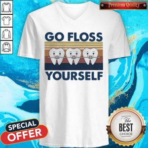 Good Quality Dental Go Floss Yourself Vintage Retro V-neck