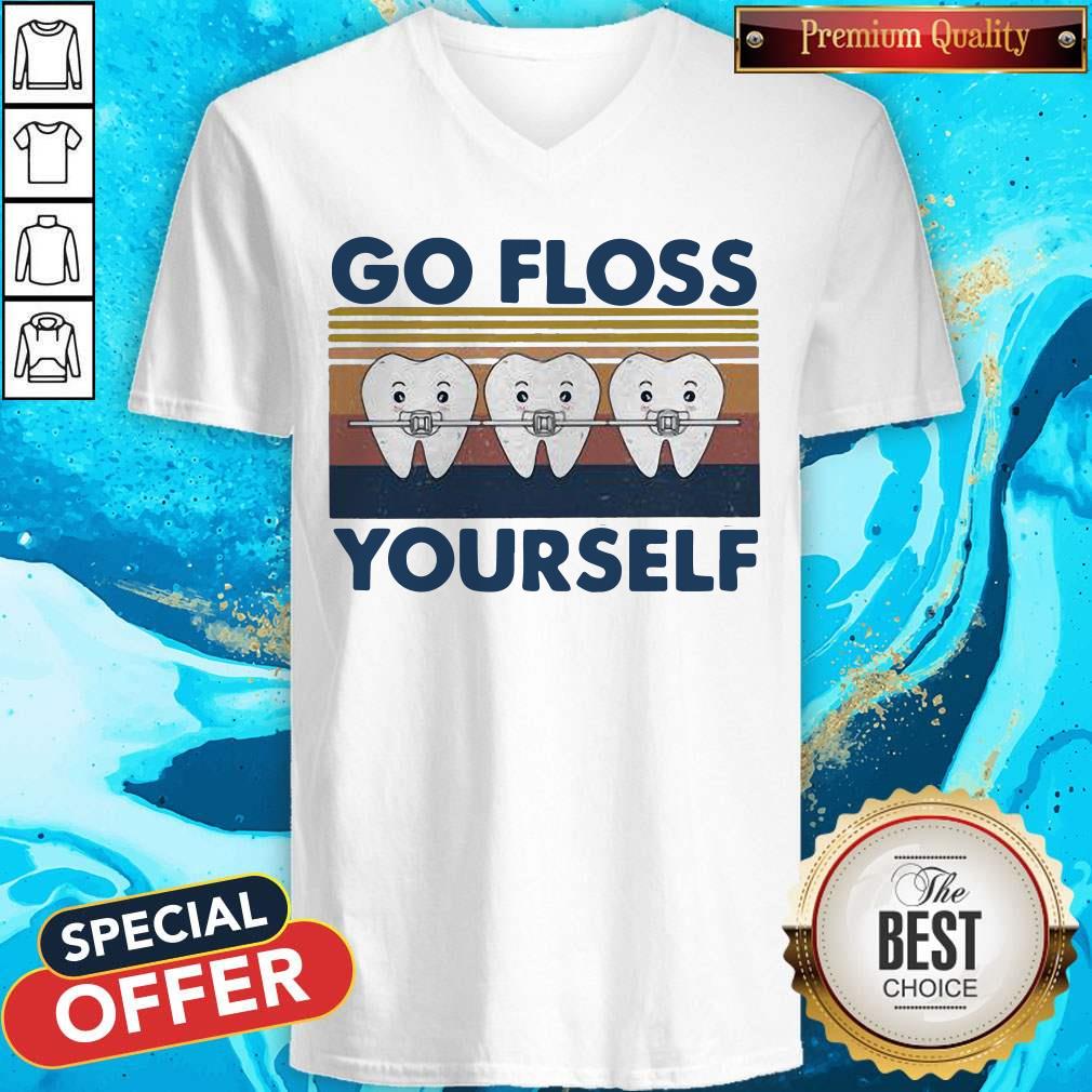 Good Quality Dental Go Floss Yourself Vintage Retro V-neck