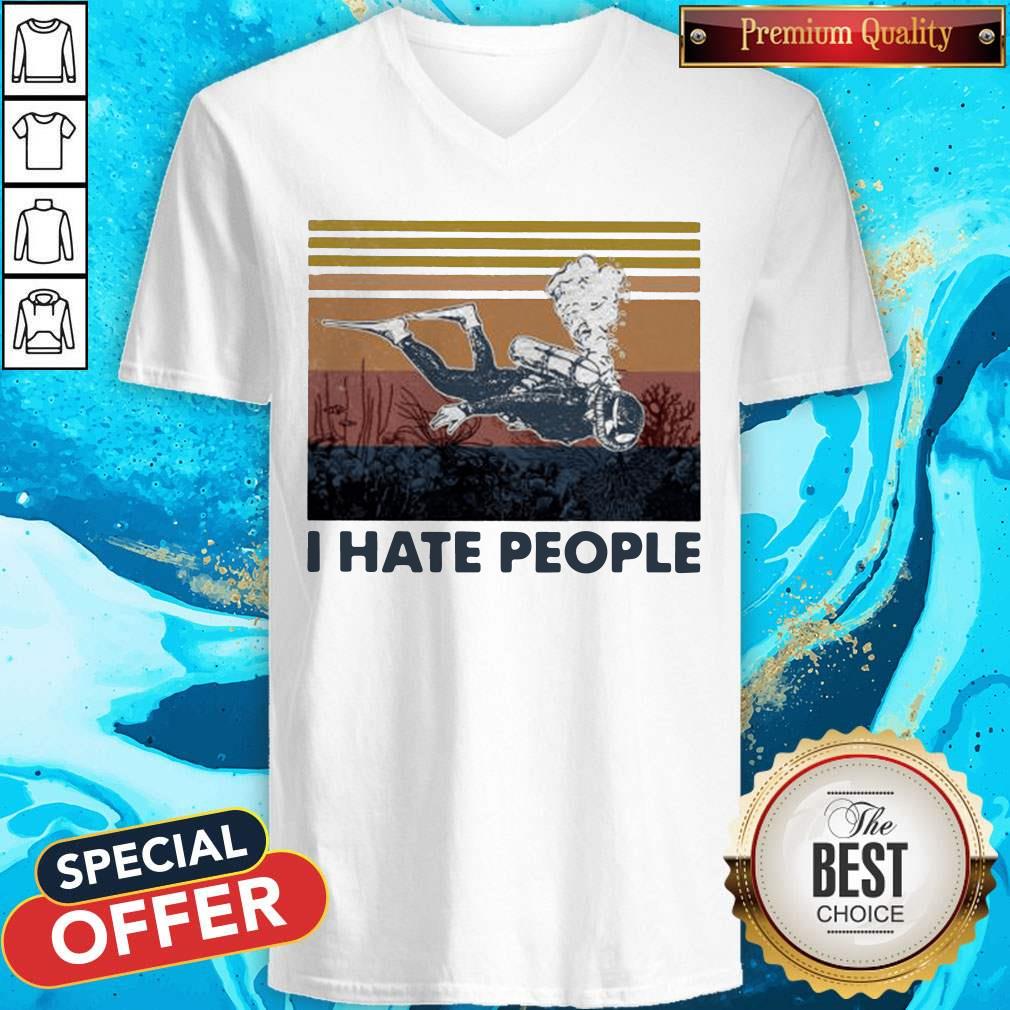 Great Scuba Drive I Hate People Vintage Retro V-neck