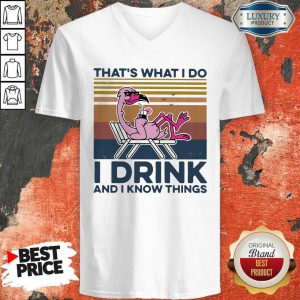 Great Thats What I Do I Drink And I Know Things Flamingo Vintage Retro V-neck