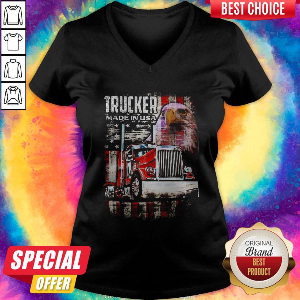Great Trucker Made In Usa Eagle American Flag V-neck