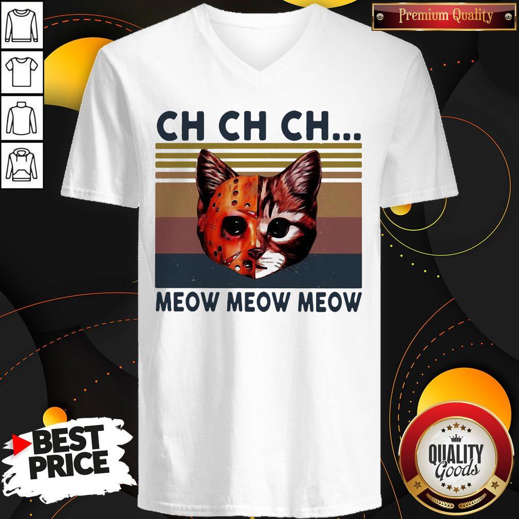Premium Jason Voorhees Cat Ch Ch Ch Meow Meow Meow Vintage Retro V-neck