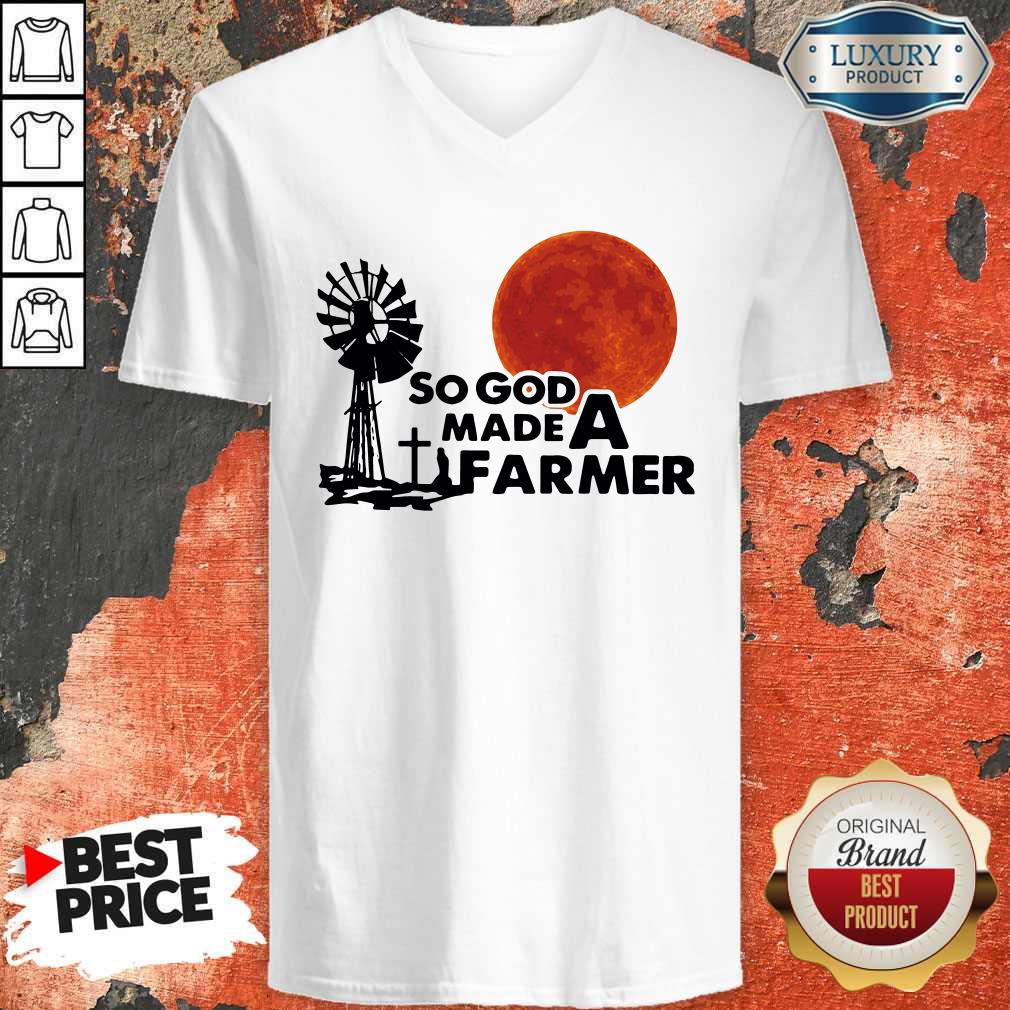 Premium So God Made A Farmer Sunset V-neck