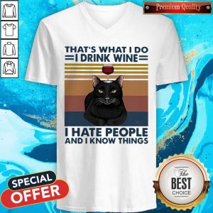 Pro Cat That’s What I Do I’m Drink Wine I Hate People And I Know Things Vintage Retro V-neck