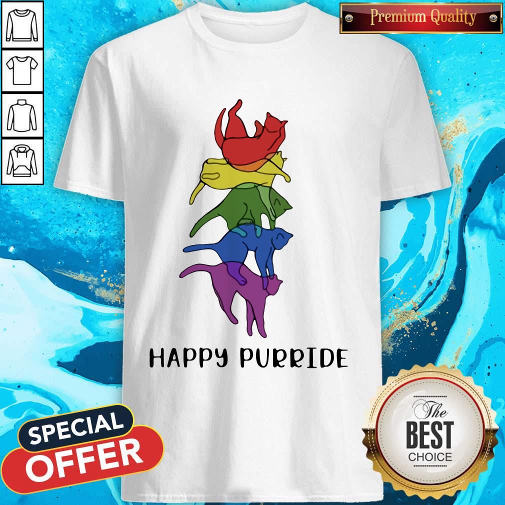 Super Nice LGBT Cat Stacking Happy Purride Shirt