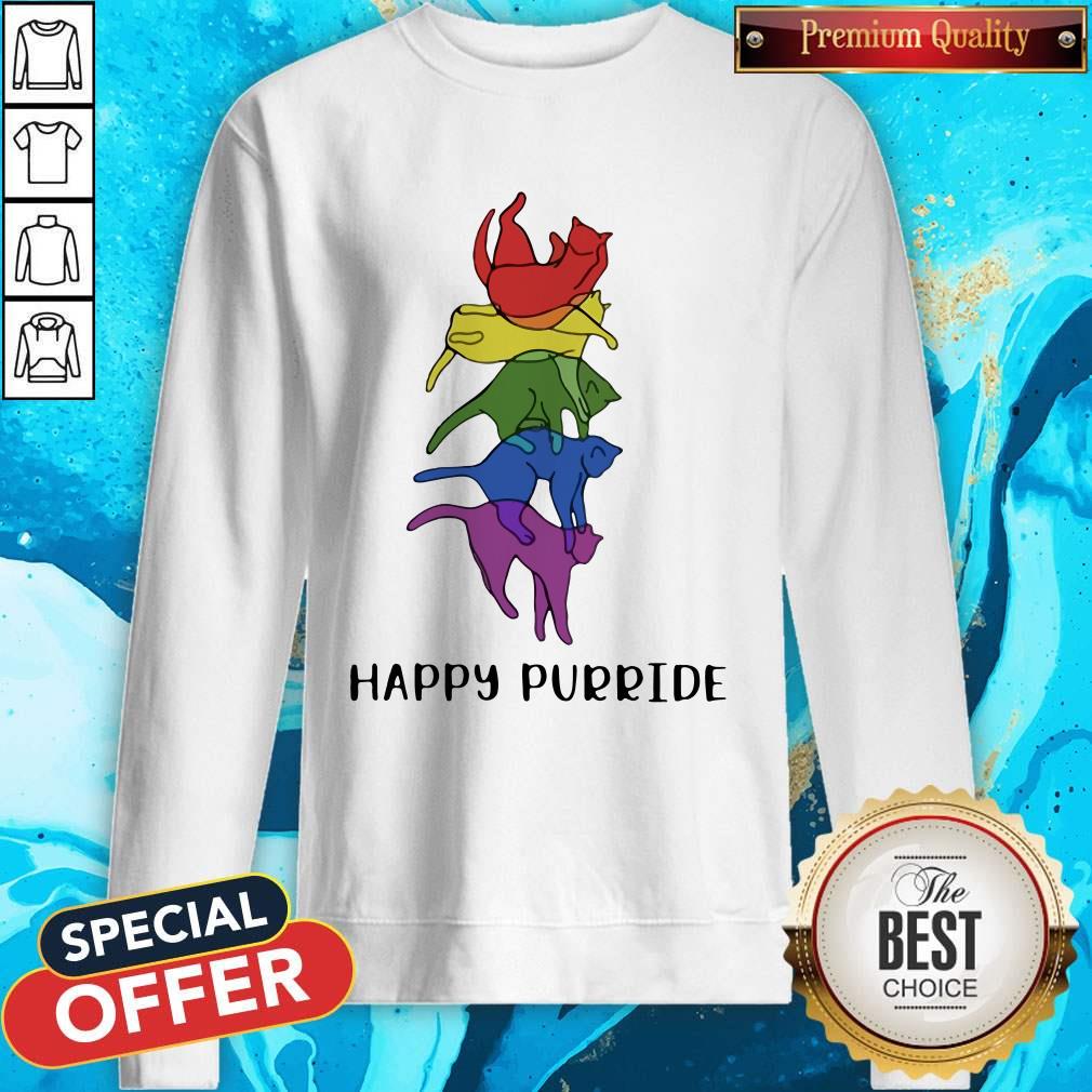 Super Nice LGBT Cat Stacking Happy Purride Sweatshirt