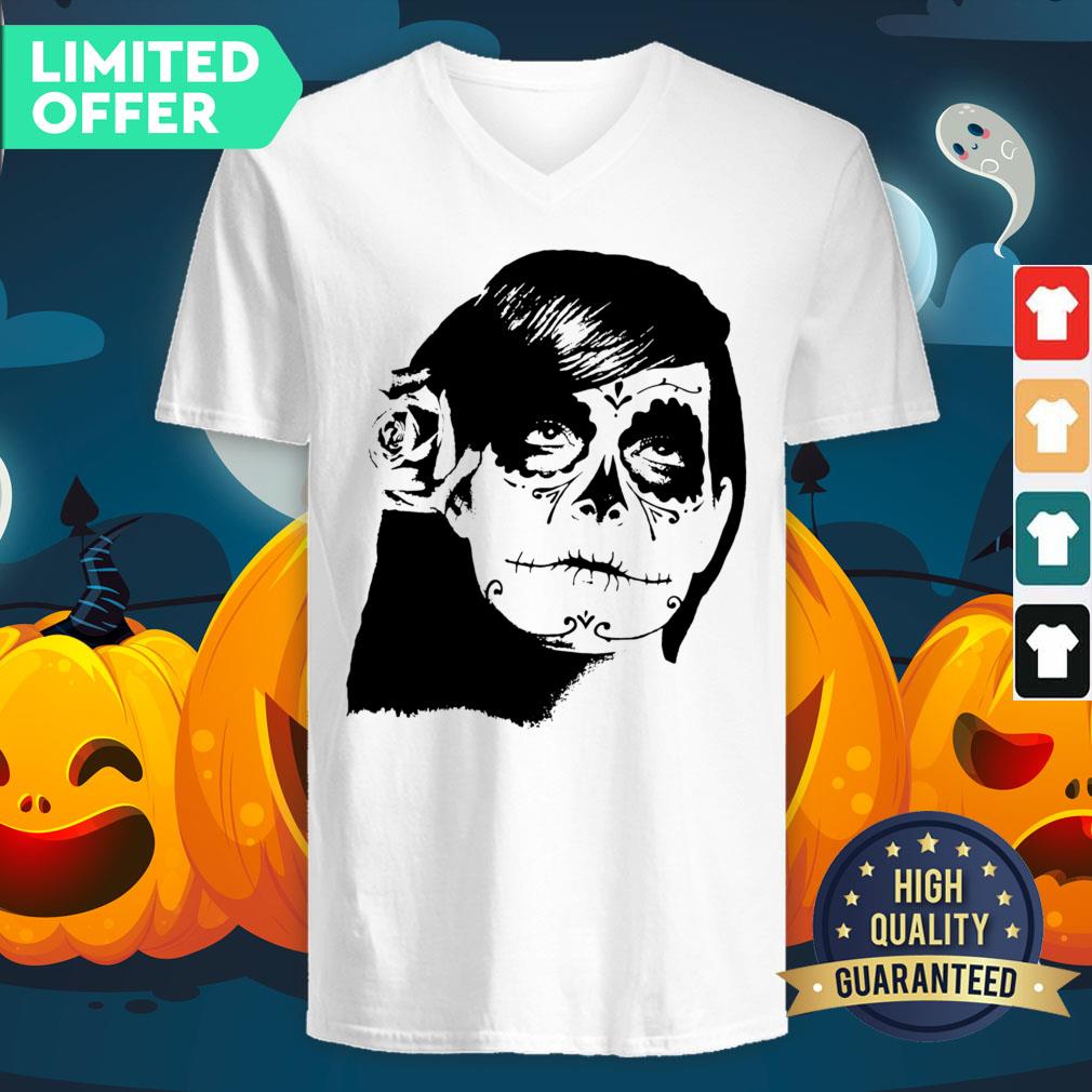 Day Of The Dead Dia De Muertos Sugar Skull Lady Girl V-neck