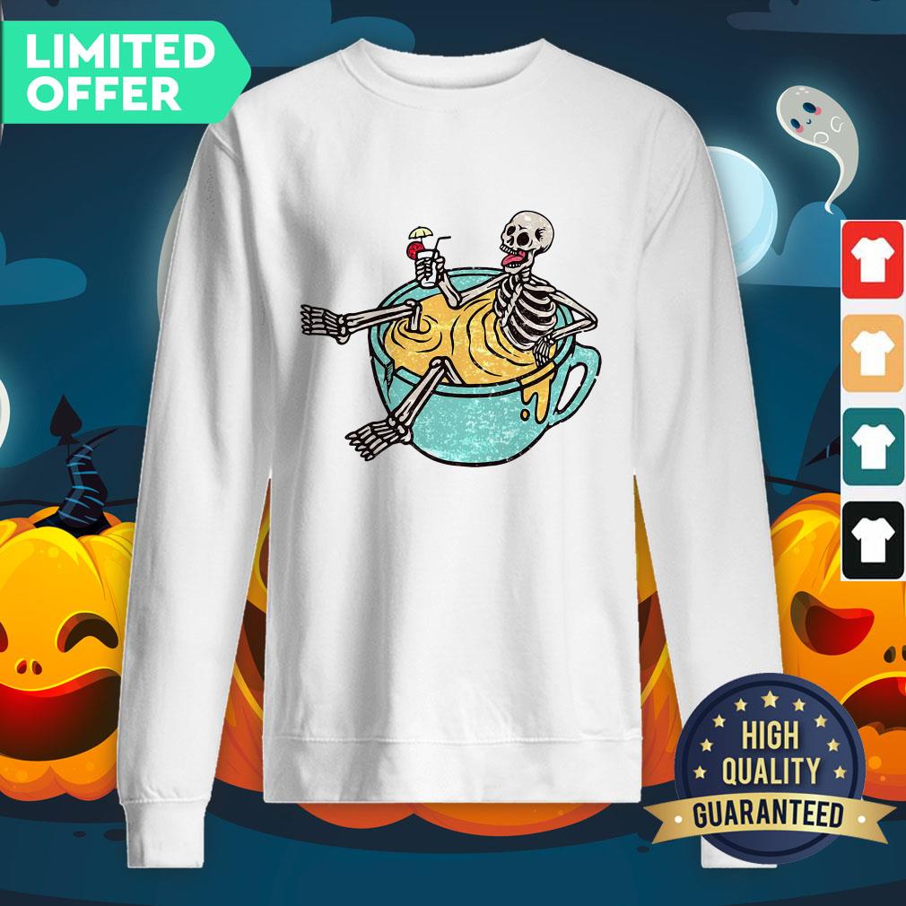 Funny Skeleton Drinking Coffee Dia De Los Muertos Day Dead Halloween SweatShirt