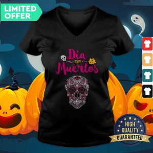 Nice Day Of Dead Dia De Muertos Sugar Skull In Mexican V-neck