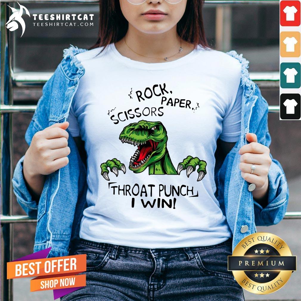 Dinosaur T Rex Rock Paper Scissors Throat Punch I Win V neck - Design By Teeshirtcat.com Dinosaur T Rex Rock Paper Scissors Throat Punch I Win V neck - Design By Teeshirtcat.com