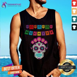 Floral Sugar Skull Face Mask Day Of The Dead Dia De Muertos T-Tank Top
