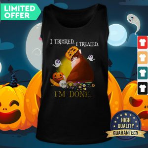 Funny Cat I Tricked I Treated I'M Done Halloween Tank Top