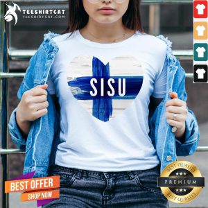Funny Finnish Heart SISU V Neck - Design By Teeshirtcat.com