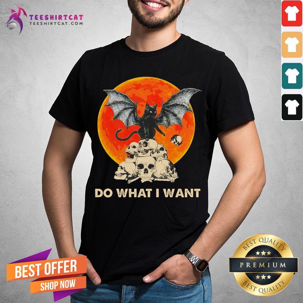 Hot Bat And Black Cat Moon Skull Do What I Want Halloween Shirt - Design By Teeshirtcat.com