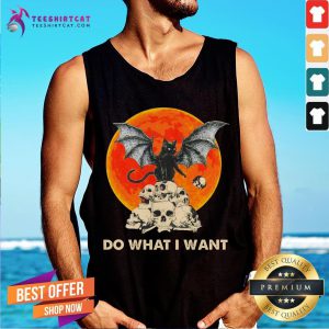 Hot Bat And Black Cat Moon Skull Do What I Want Halloween Tank Top - Design By Teeshirtcat.com