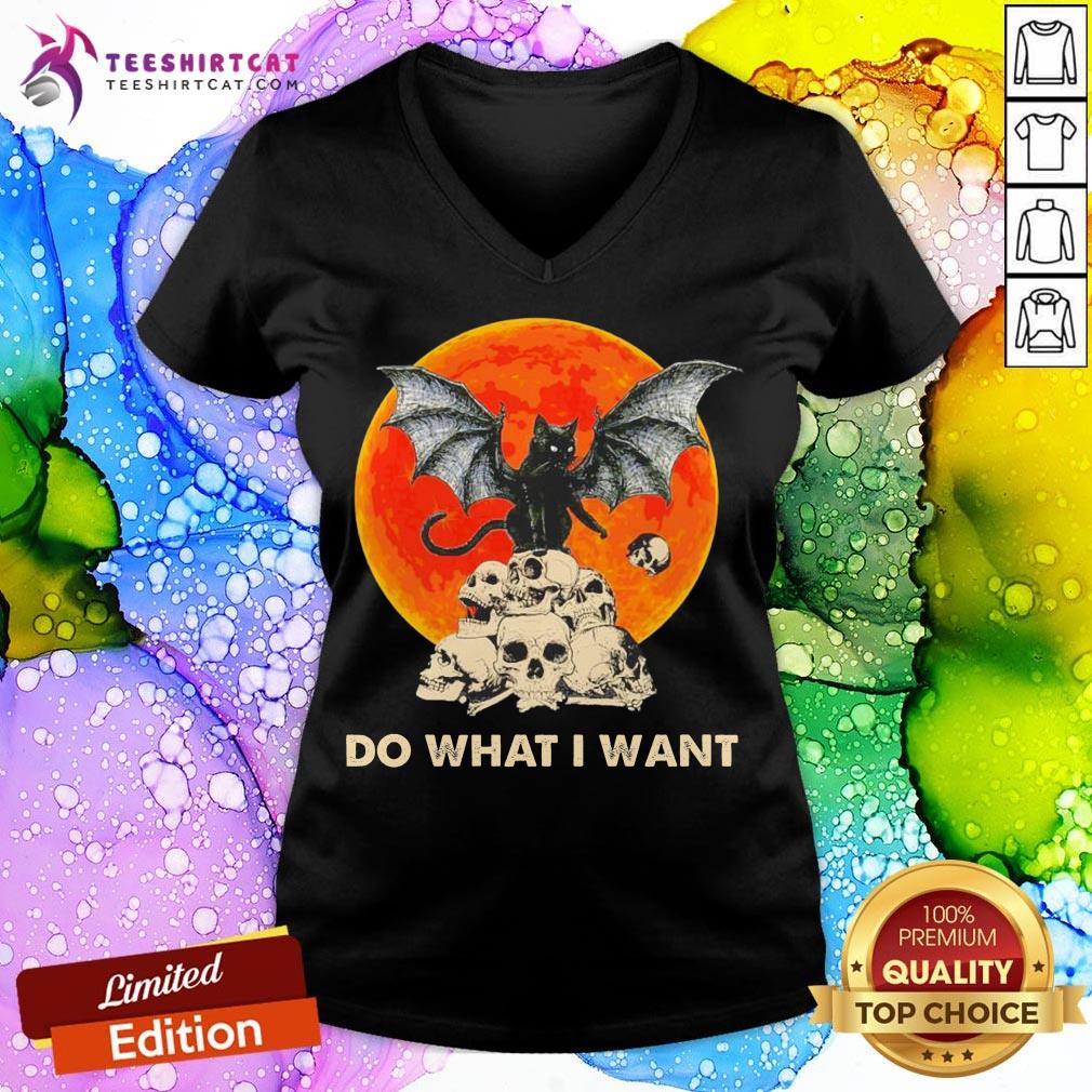 Hot Bat And Black Cat Moon Skull Do What I Want Halloween V Neck - Design By Teeshirtcat.com Hot Bat And Black Cat Moon Skull Do What I Want Halloween V Neck - Design By Teeshirtcat.com