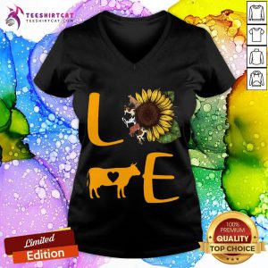 Hot Sunflower Cow Love V Neck