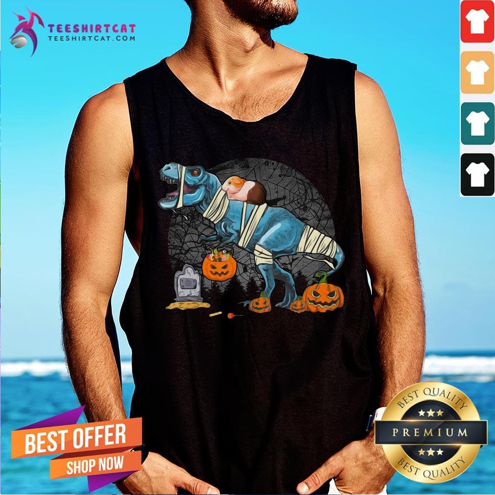 Official Guinea Pig Riding Mummy T Rex Dino Funny Halloween Costume Tank Top