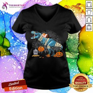 Official Guinea Pig Riding Mummy T Rex Dino Funny Halloween Costume V Neck