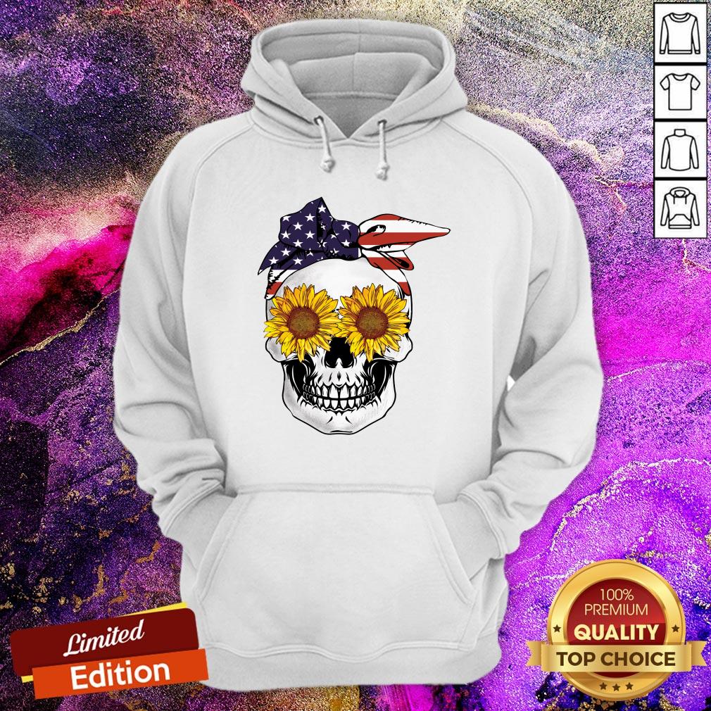 Skull With Usa Bandana And Sunflowers Stars Stripes Hoodie