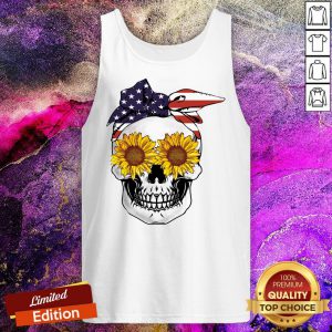 Skull With Usa Bandana And Sunflowers Stars Stripes Tank Top