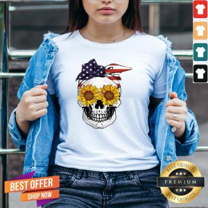 Skull With Usa Bandana And Sunflowers Stars Stripes V-neck