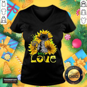 Awesome Love Cat Sunflower V Neck- Design By Teeshirtcat.com